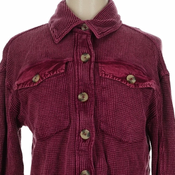 Bagatelle Deep Red Button-Up Jean Jacket - Picture 4 of 8